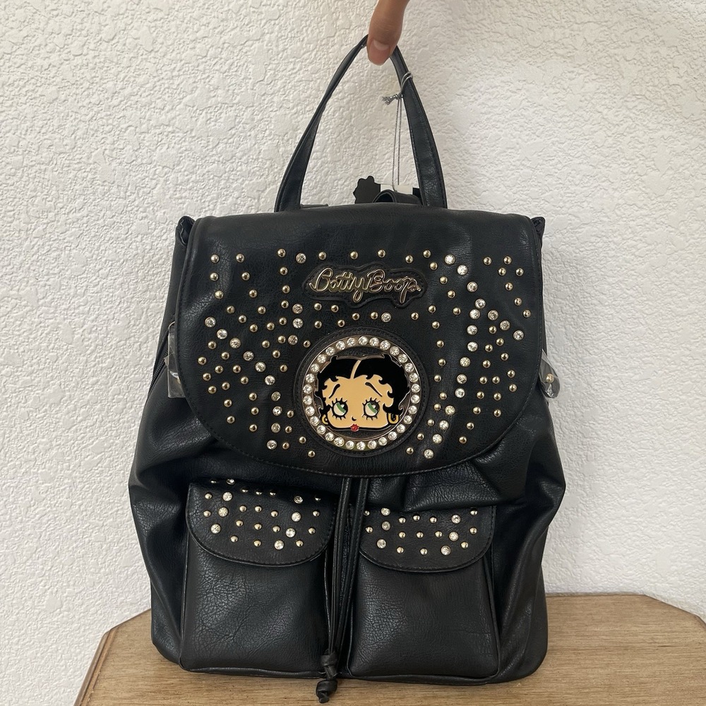 NWT Betty Boop Mini Backpack Studded Black Faux Leather Retro 2015 Bag